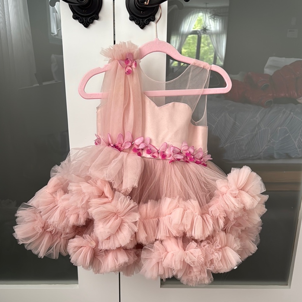 Pink Formal Tulle Dress with Satin Bow